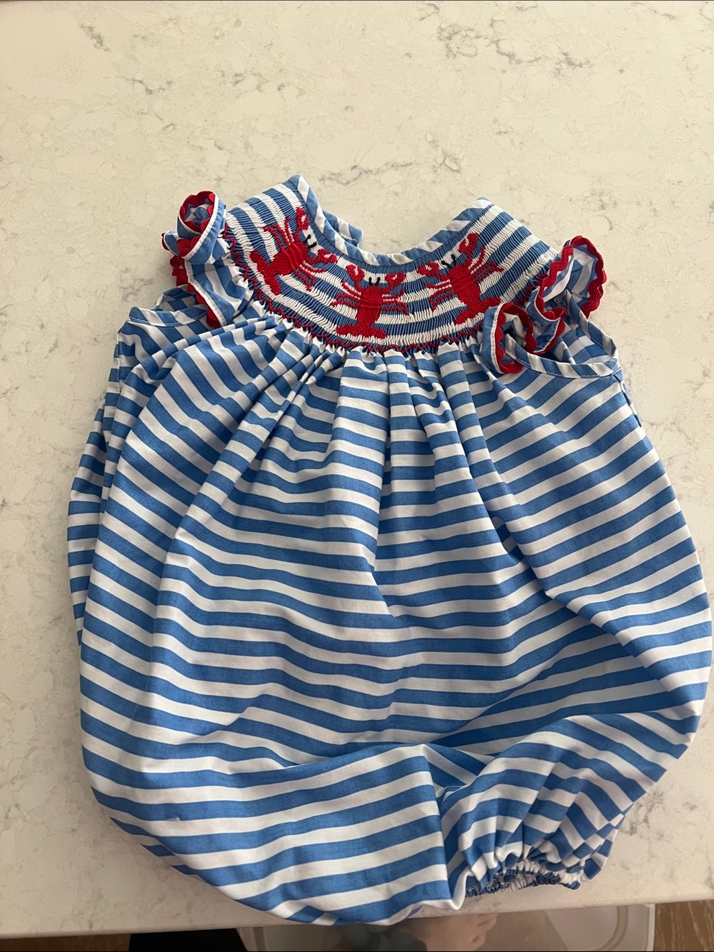 Classic Whimsy LobsteSmocked Blue & White Striped bubble